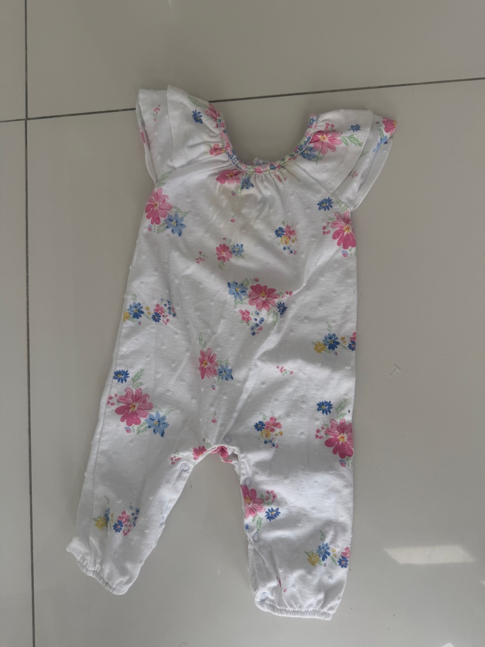 0008 White Floral Baby One-Piece Romper
